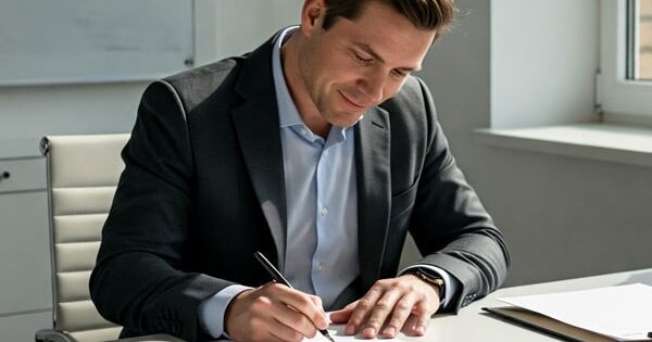 Professeur rédigeant une lettre de recommandation
