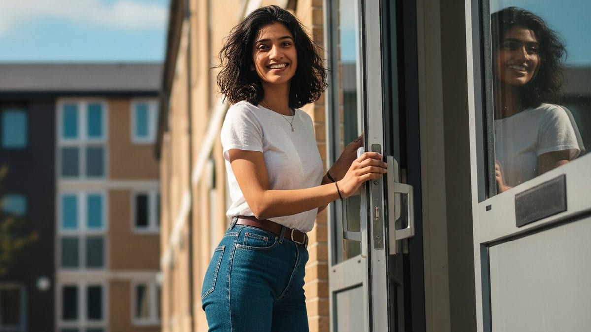Étudiante quittant son logement