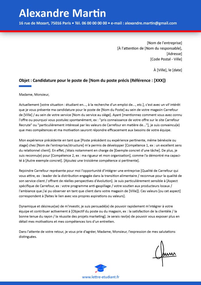 Lettre de motivation Carrefour