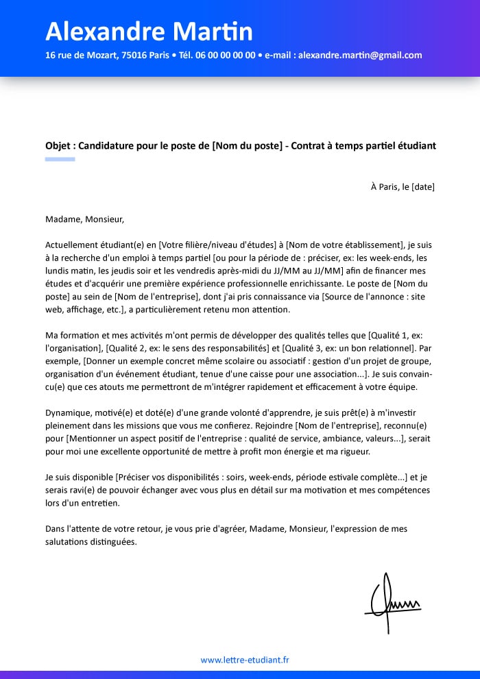 Lettre de motivation job étudiant sans expérience