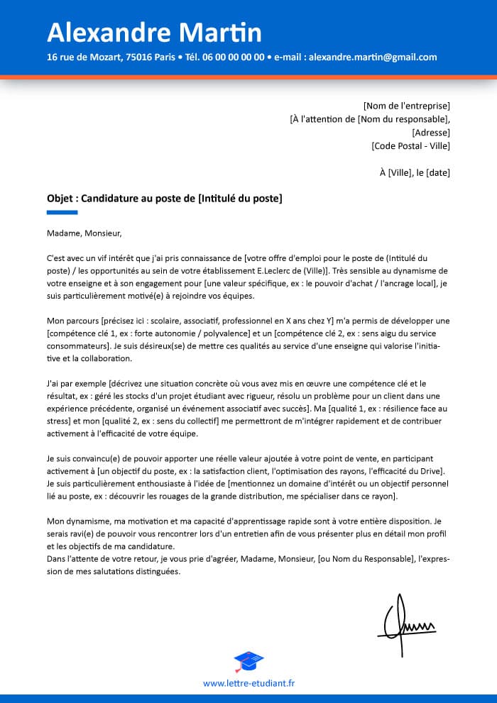 Lettre de motivation Leclerc