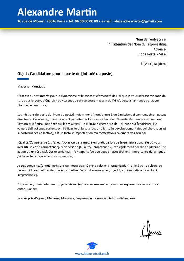 Lettre de motivation Lidl
